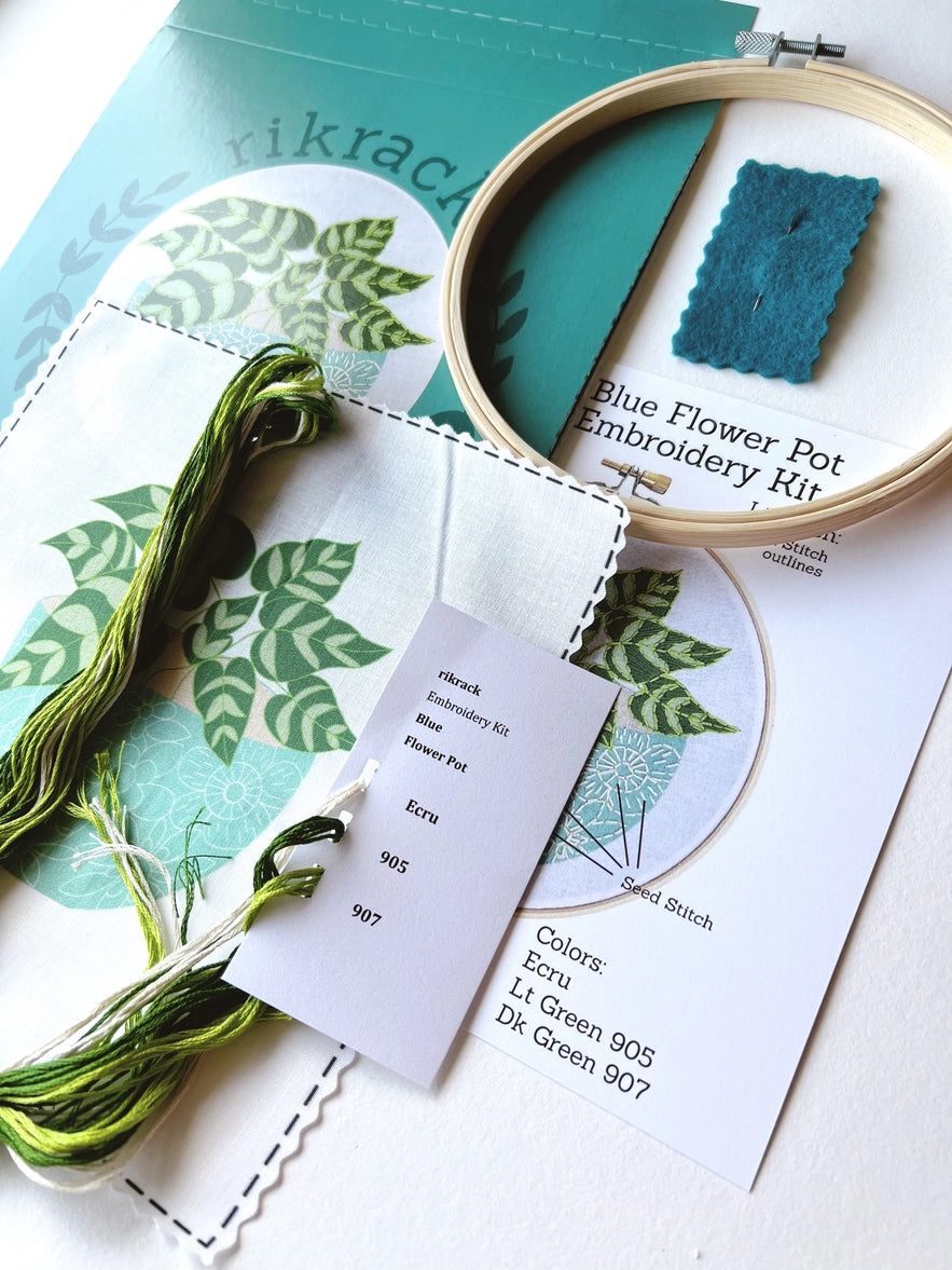 Embroidery Kit: Blue Flower Pot