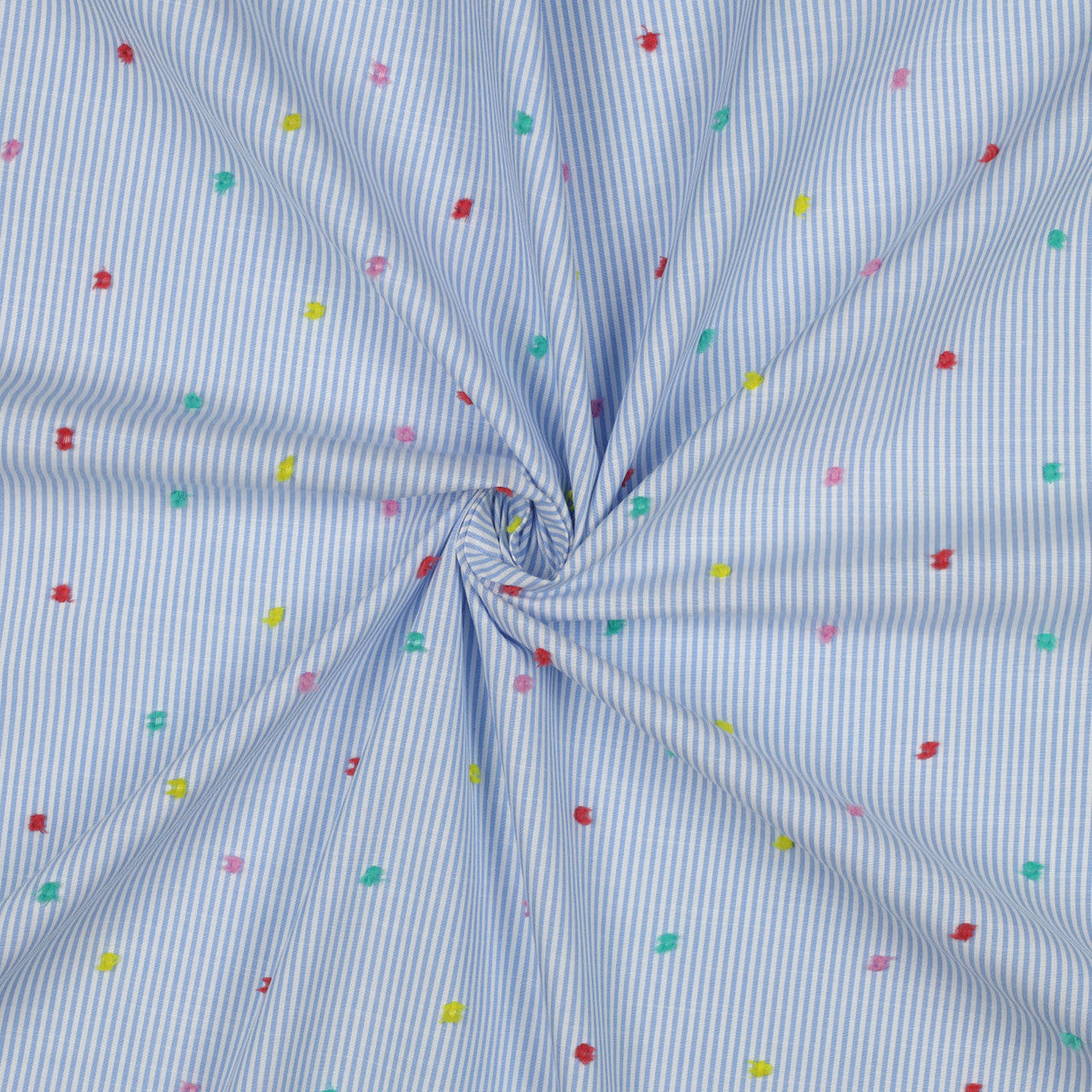 Cotton Stripes Dobby in Blue & Multi Dots