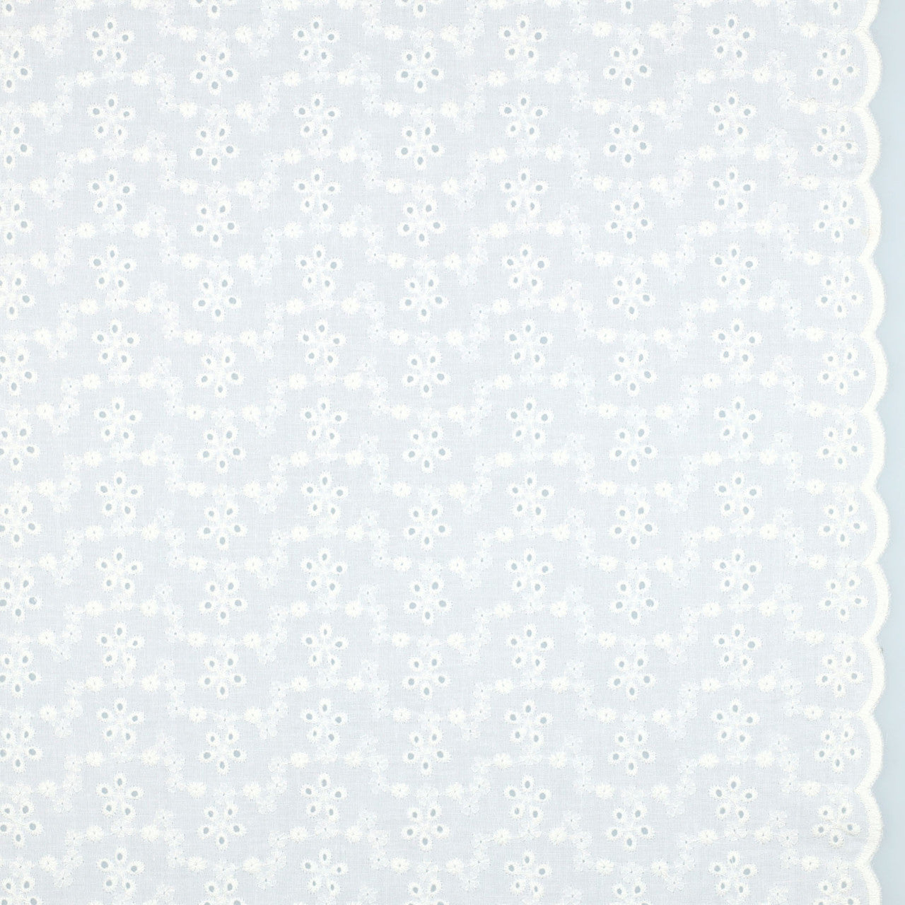 Embroidered Scallop Cotton: Floral Wave in White