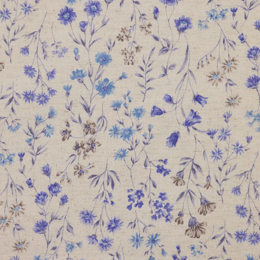 Cotton Linen Sheeting: Antique Flowers in Blue