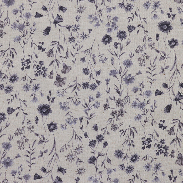 Cotton Linen Sheeting: Antique Flowers in Gray