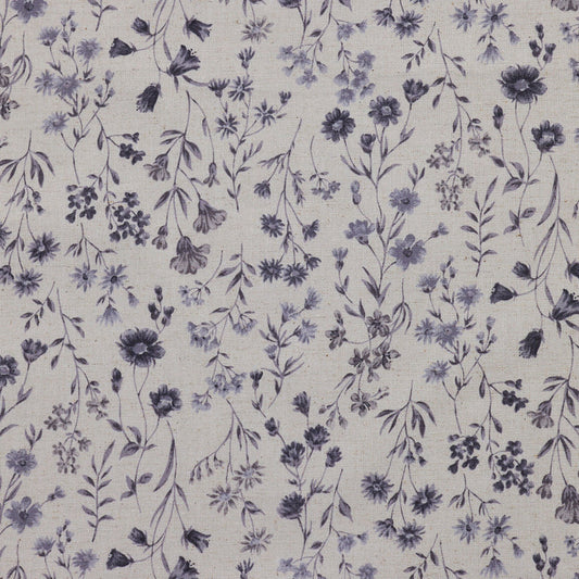 Cotton Linen Sheeting: Antique Flowers in Gray