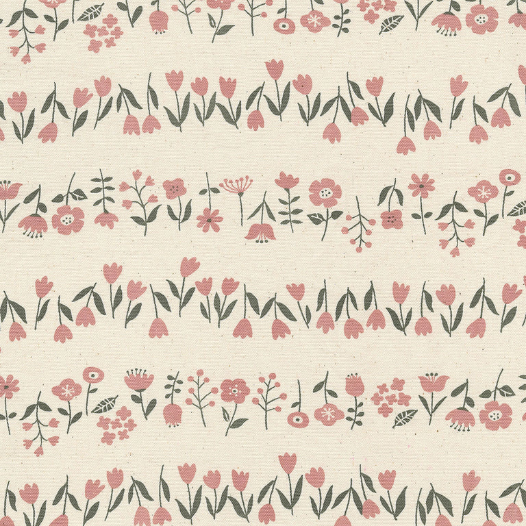 Cotton Oxford: Simply Palette Flowers in Cream & Pink