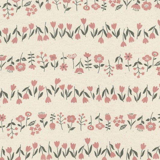 Cotton Oxford: Simply Palette Flowers in Cream & Pink