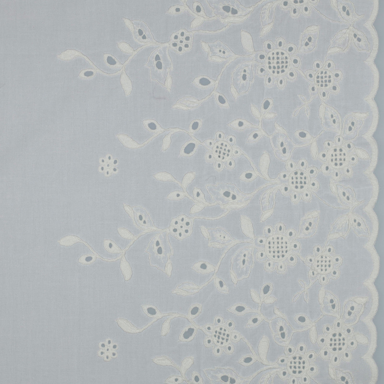 Cotton Voile with Embroidered Flowers in White