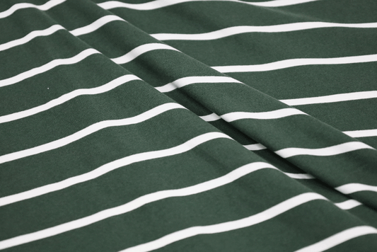 Double Brushed Jersey Knit: Striped in Army Green and White