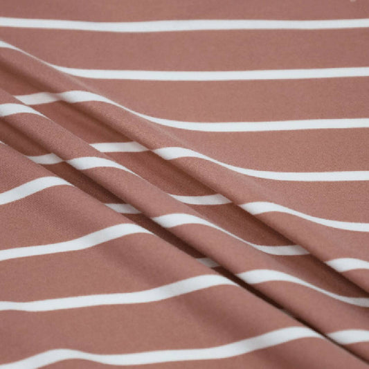 Double Brushed Jersey Knit: Striped in Mauve and White