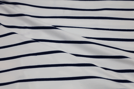 Double Brushed Jersey Knit: Striped in Ivory and Navy