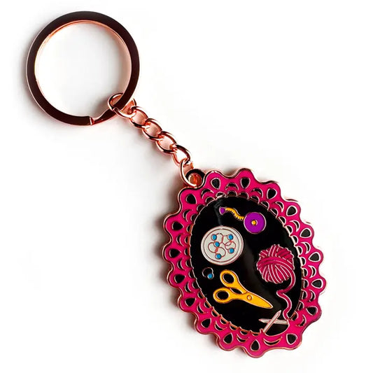 Knitting Season Enamel Keychain