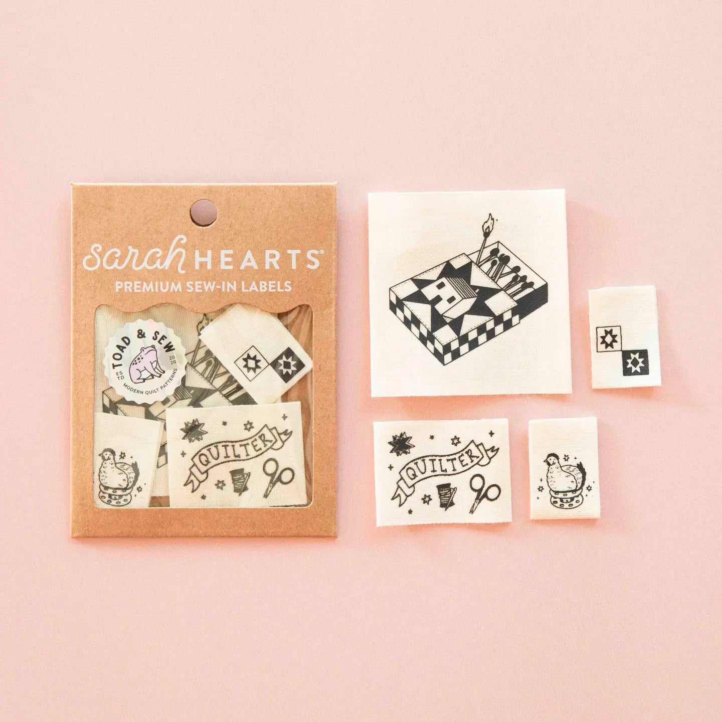 Sarah Hearts Labels: Toad and Sew Quilty Tattoo Woven Sewing Labels Multipack