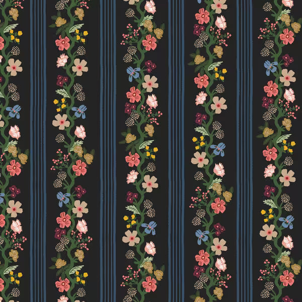Gracie: Floral Trellis Stripe in Black