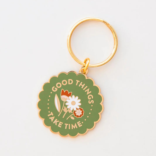 Sarah Hearts Labels: Good Things Take Time Enamel Keychain