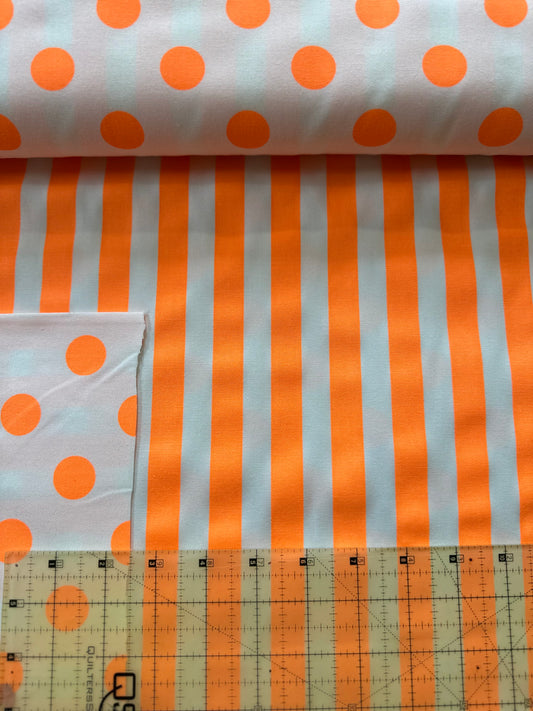 Cotton Oxford Fluorescent Dots & Stripes in Orange