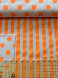 Cotton Oxford Fluorescent Dots & Stripes in Orange
