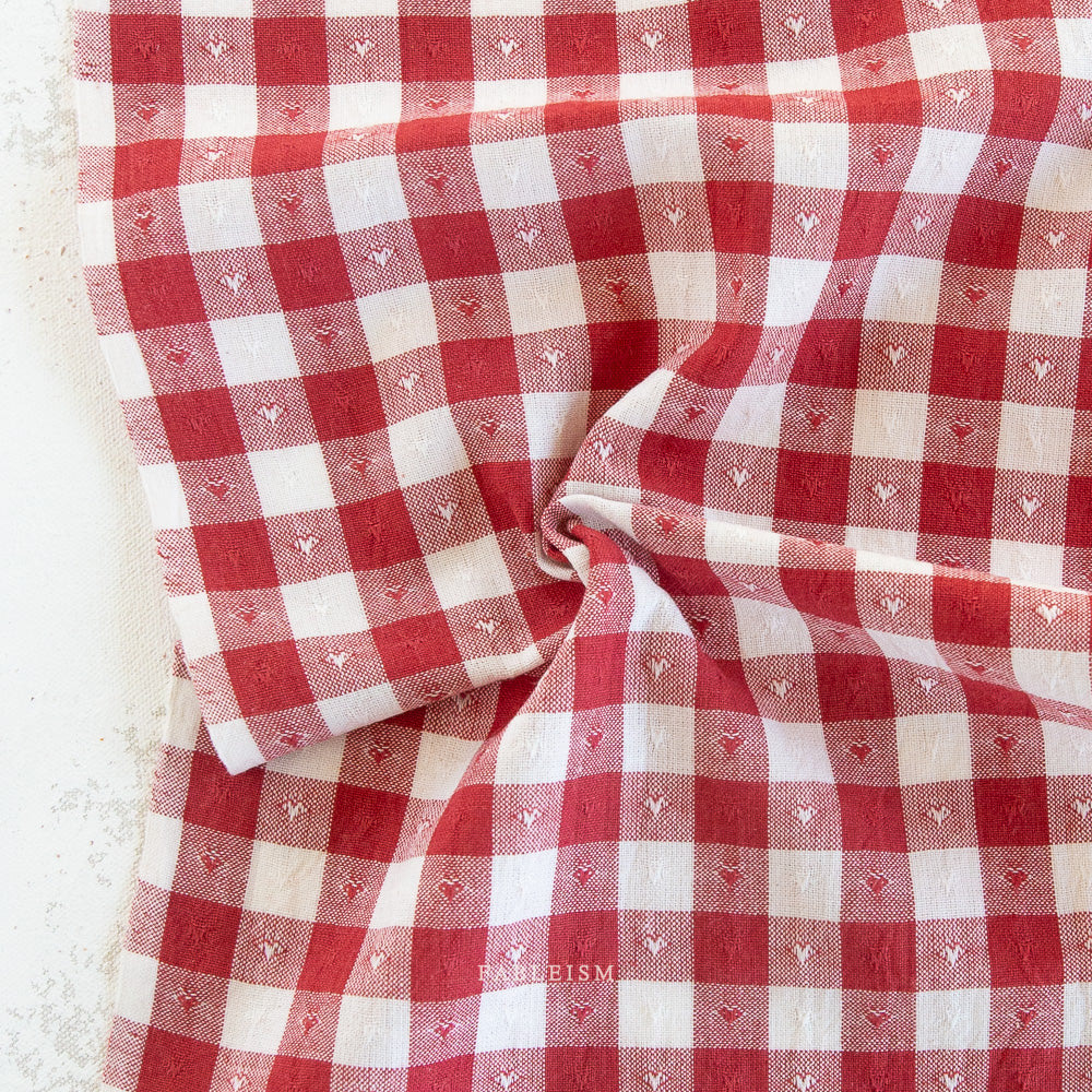 Queen of Hearts: Gingham Dobby Hearts in Cherry