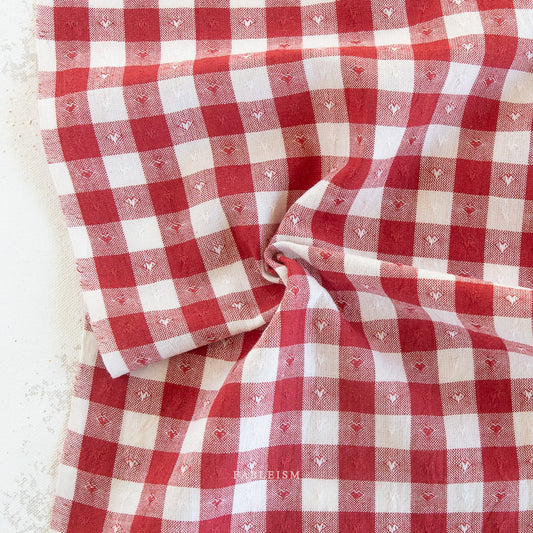 Queen of Hearts: Gingham Dobby Hearts in Cherry