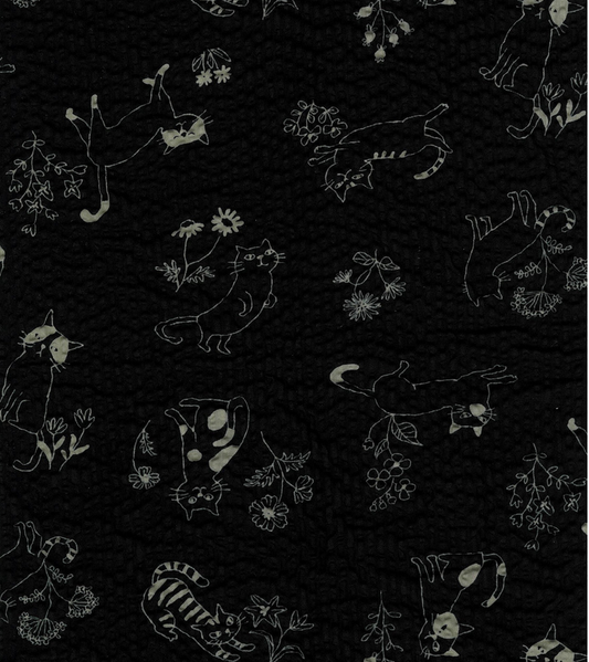 Cat Prints Ripple Seersucker: Black