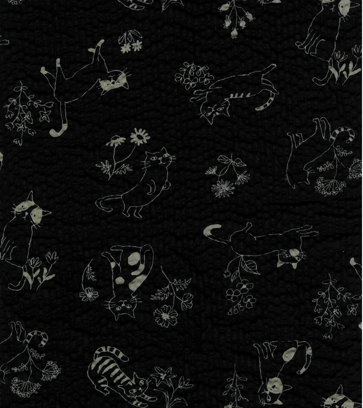 Cat Prints Ripple Seersucker: Black
