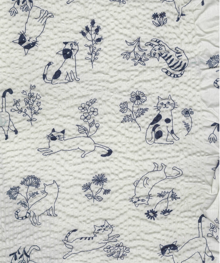 Cat Prints Ripple Seersucker: Cream