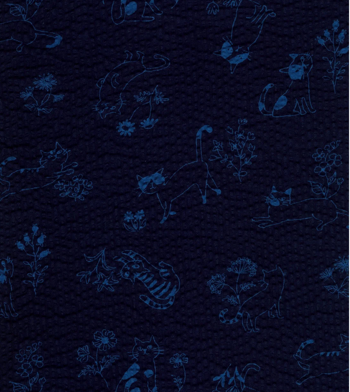 Cat Prints Ripple Seersucker: Navy