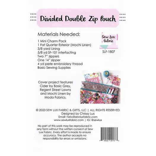 Sew Lux: Divided Double Zip Pouch Pattern