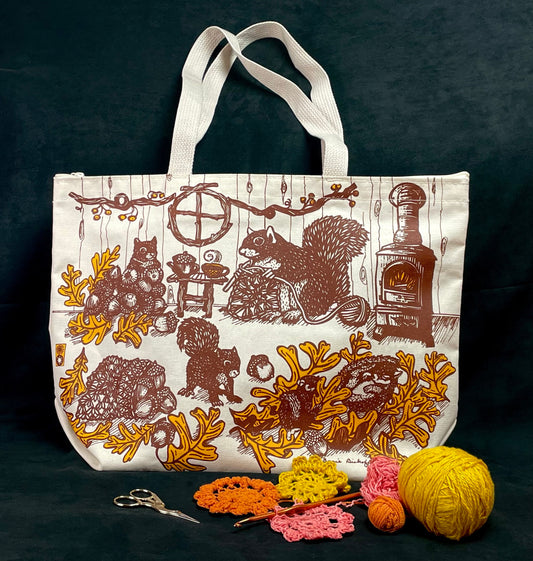 Squirrel Crochet Tote with Zipper
