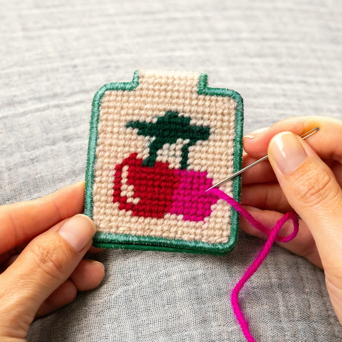 Lucky Feather Needlepoint Keychain Kit - Sweet Cherries