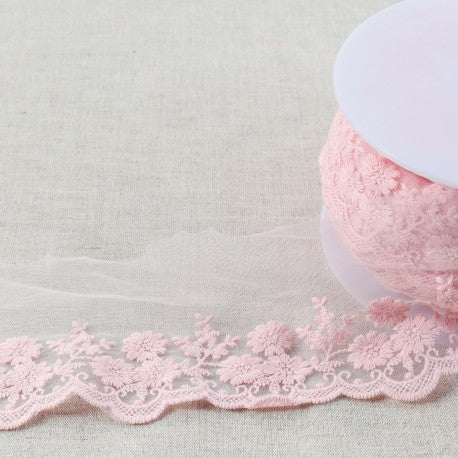 Edge Trim - Tulle with Floral Embroidery