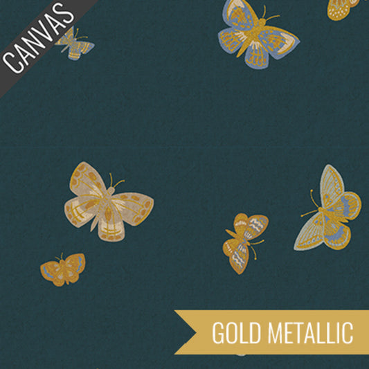 English Rose: Butterfly House in Blue Canvas Metallic