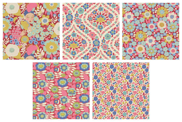 Tilda: Wallflower Fat Quarter Bundle in Burgundy & Pink