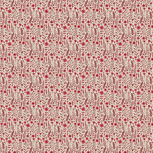 Petite Petals: Wildflowers in Red on White