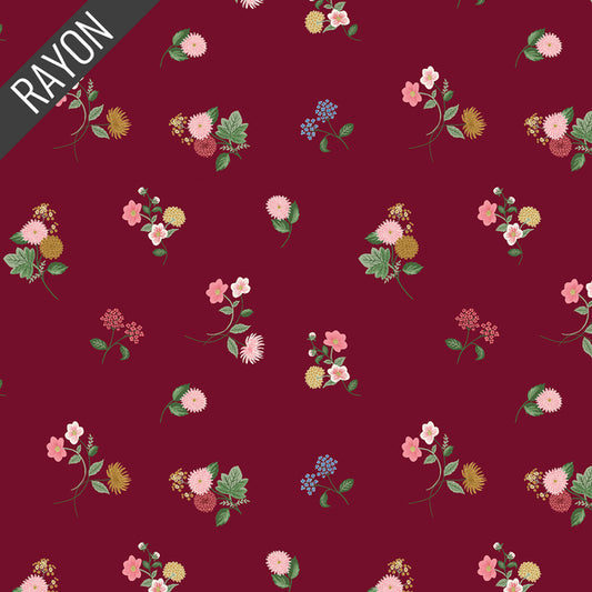 Dahlia: Ditsy Rayon in Burgundy