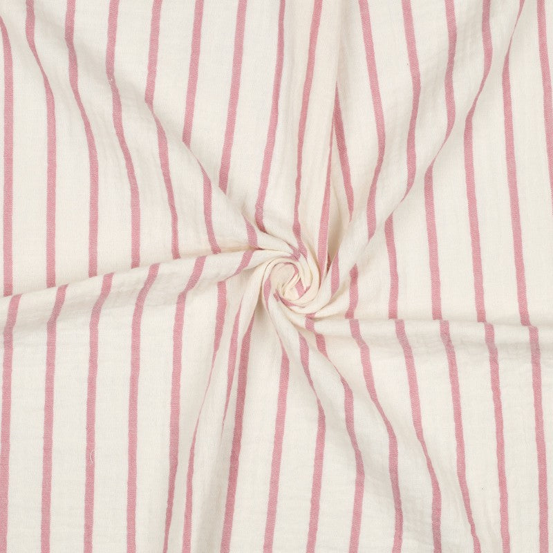 Cotton Double Gauze: Yarn Dyed Stripes in Mauve