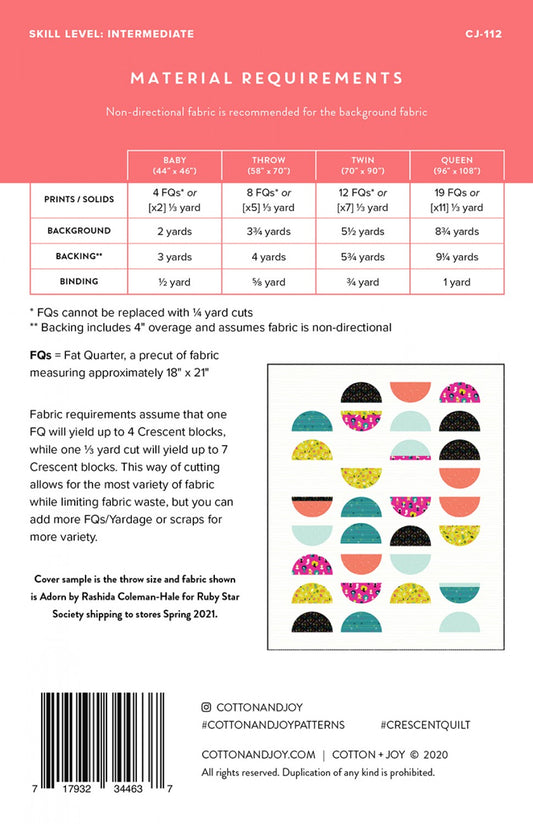 Crescent Quilt Pattern by Cotton And Joy