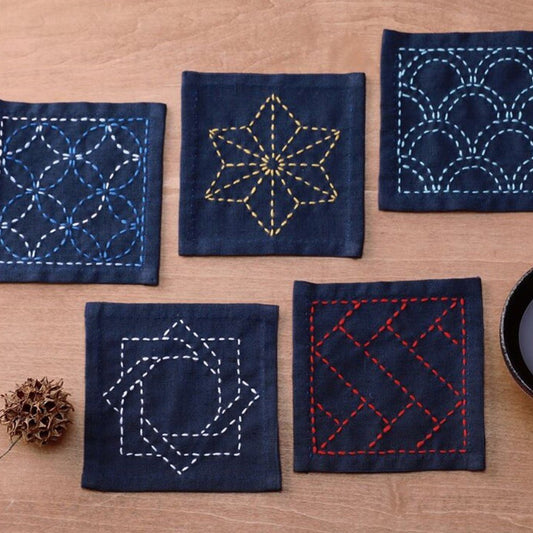 Sashiko Tsumugi Sampler Coasters in Navy Blue