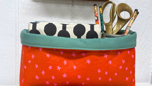 Step-by-step instructions to make your own fabric basket for storage from the Sew to Speak stitch squad.