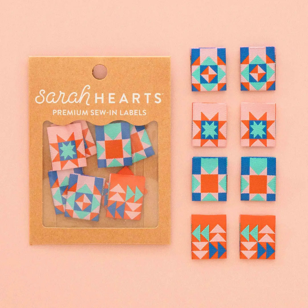 Sarah Hearts Labels: Summer Vibes Quilt Block Multipack Woven Sewing Labels