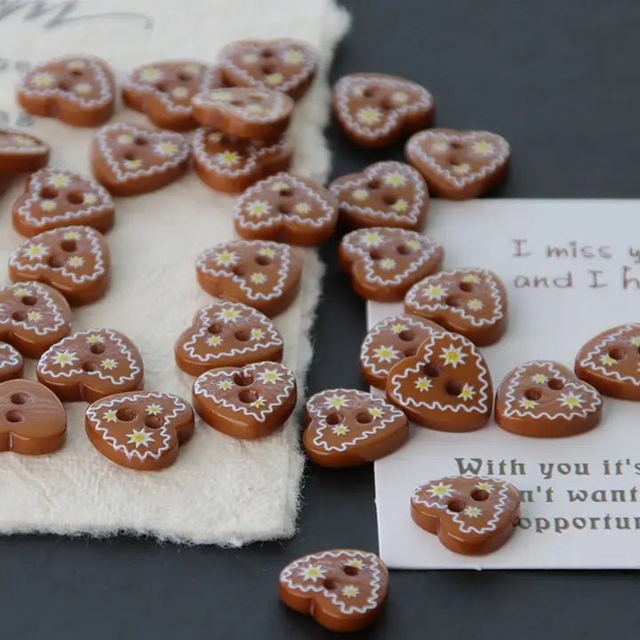 Heart-Shaped 2-Hole Buttons in Coffee (12mm), Pack of 10