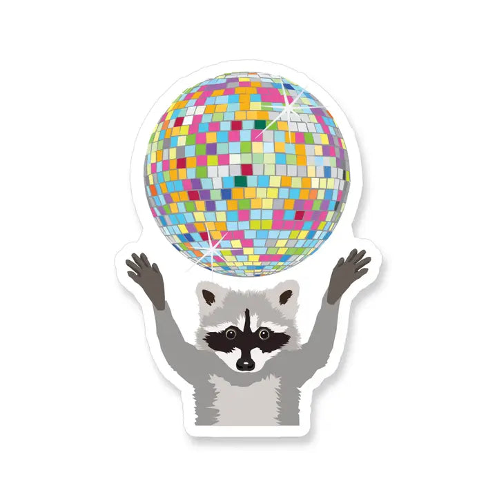 Raccoon with Rainbow Disco Ball Vinyl Sticker
