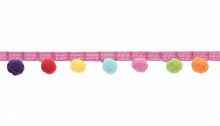 1-1/8" Rainbow Pom Fringe Trim