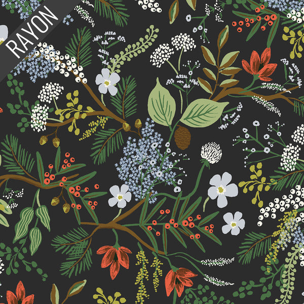 English Rose: Juniper Forest in Black Rayon