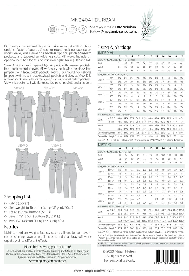 Durban Jumpsuit & Romper by Megan Nielsen