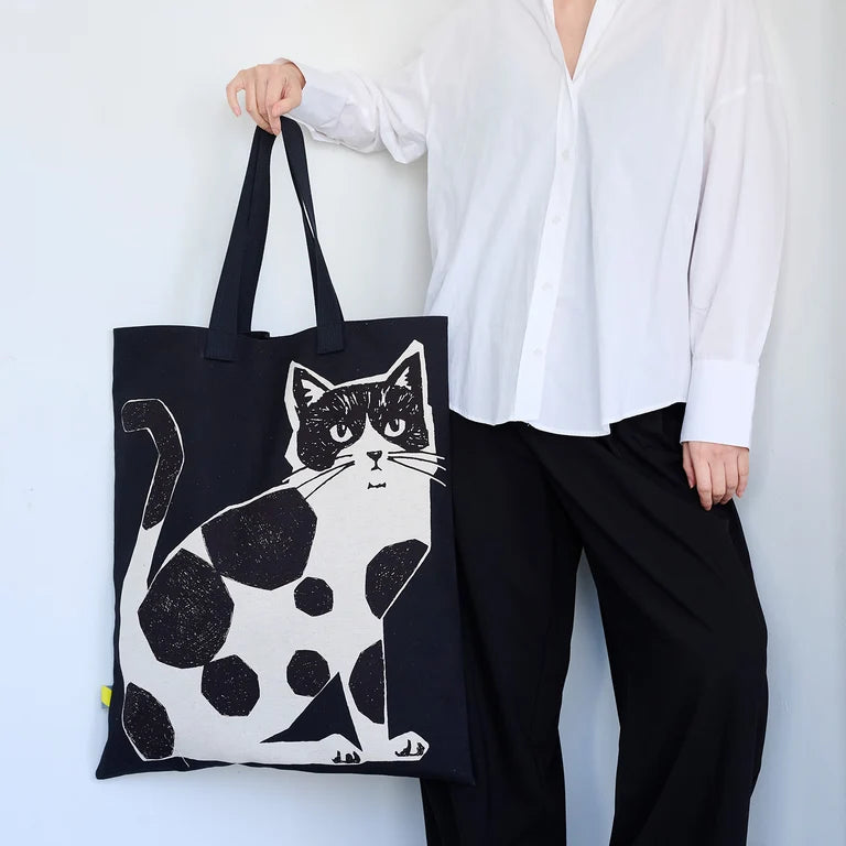 Echino Nekonoe: 2 Cats Cotton Linen Canvas in 2 Tone Neutrals
