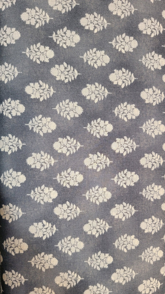 Flownny Sarasa Block Print Floral Cotton Sheeting: Navy