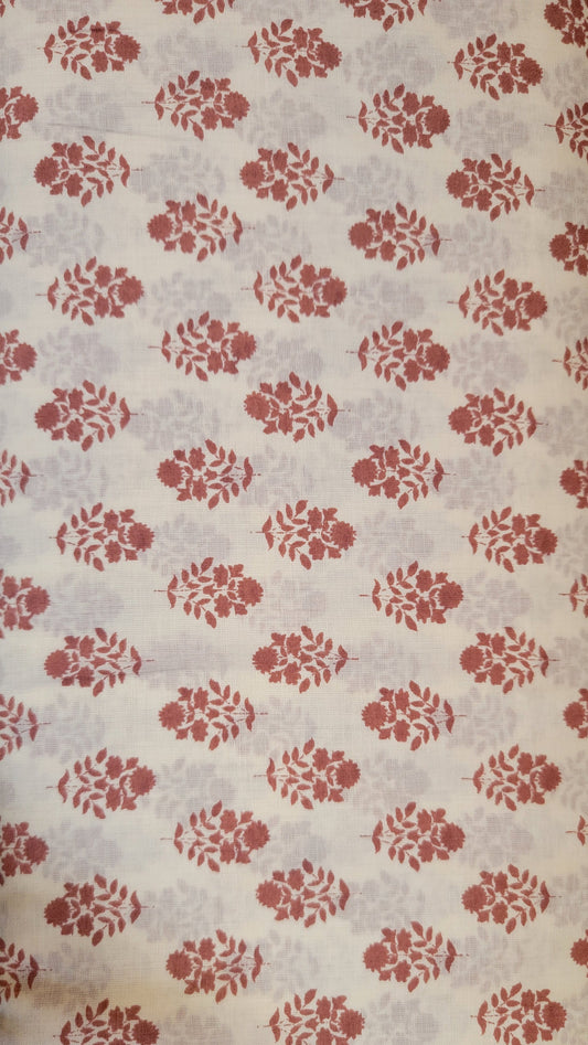 Flownny Sarasa Block Print Floral Cotton Sheeting: Rust