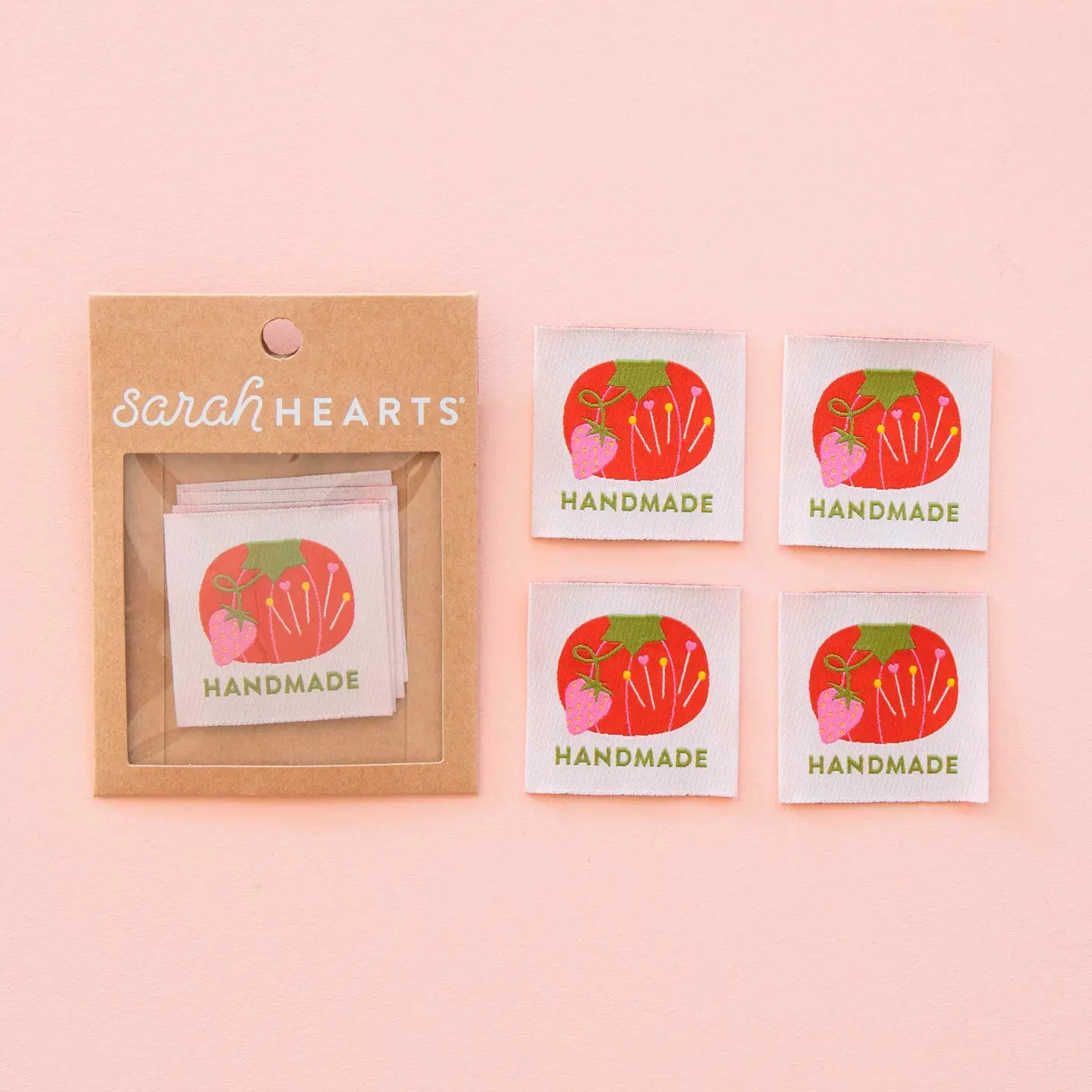 Sarah Hearts Labels: Tomato Pin Cushion Woven Label