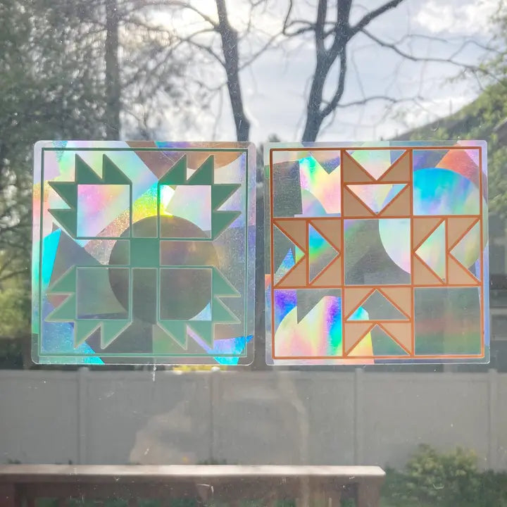 Feral Notions: Quilt Block Bear Paw Rainbow Maker Window Cling Sticker