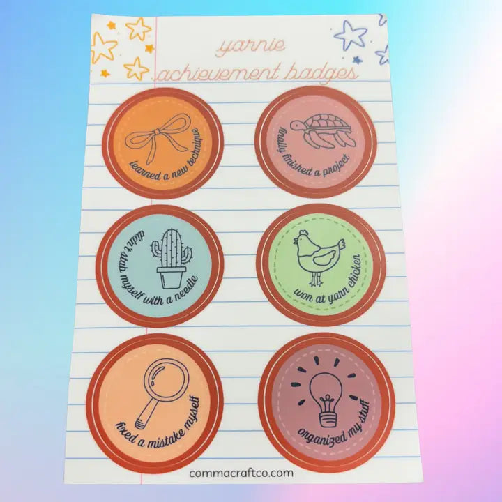 Yarnie Achievement Badges Vinyl Sticker Sheet