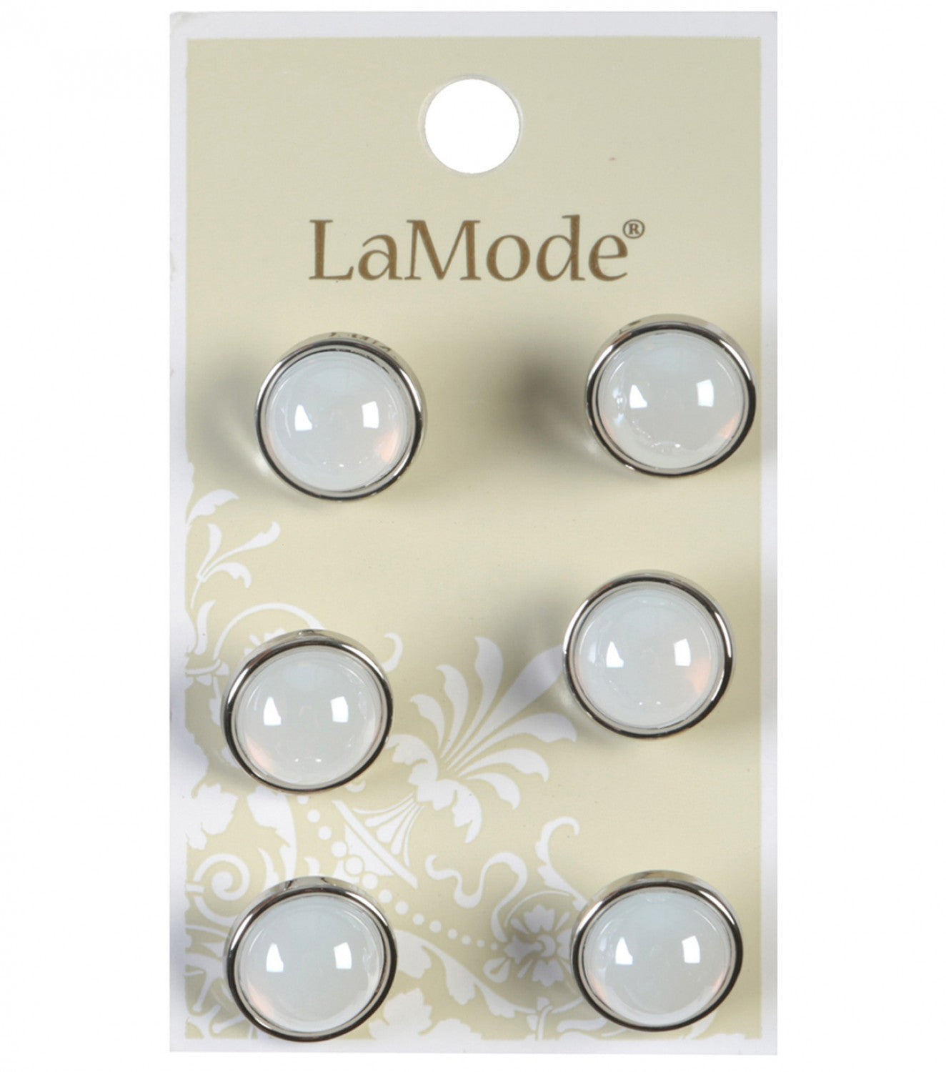 White and Silver Shank Buttons: 1/2 inch (Pack of 6)