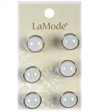 White and Silver Shank Buttons: 1/2 inch (Pack of 6)